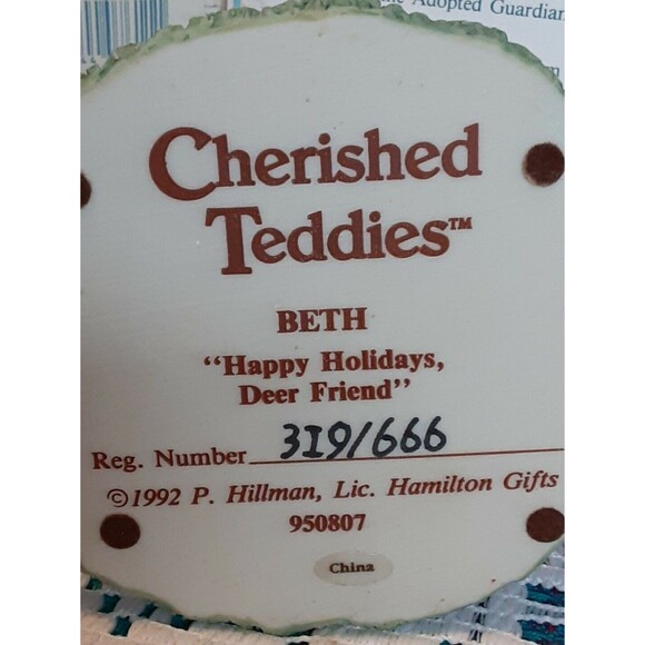 Cherished Teddies Enesco Beth "Happy Holidays, Deer Friend" #950807 Boxed - Picture 6 of 9